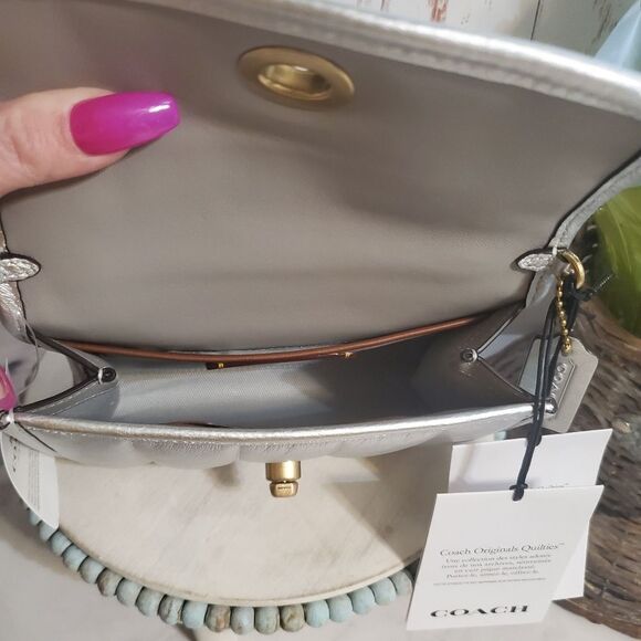 RETAIL Coach Metallic Silver Quilted Crossbody - Picture 9 of 12